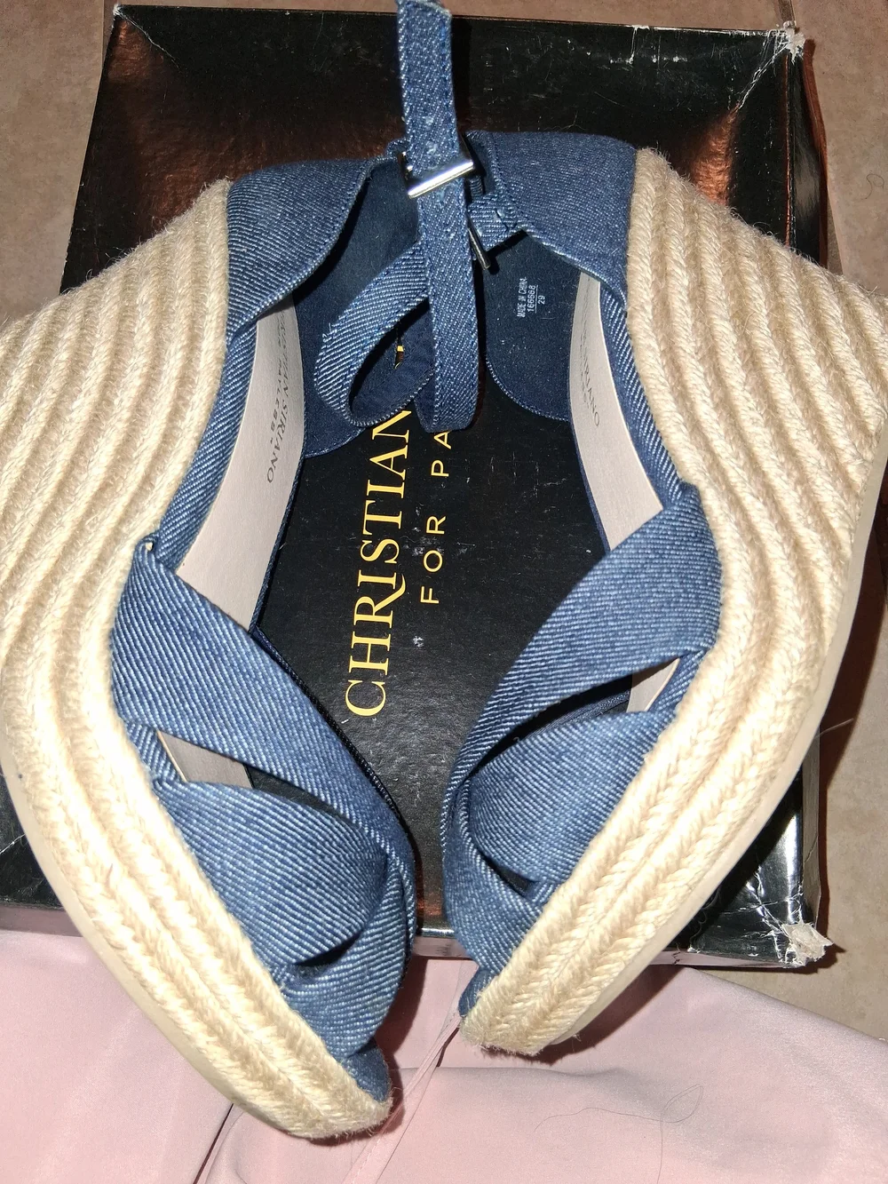 Christian Siriano Blue Denim Espadrille Wedge Sandals